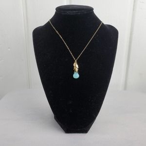 Artisan Handmade 14kt Gold Filled Chain Leaf and Blue Briolette Stone Necklace